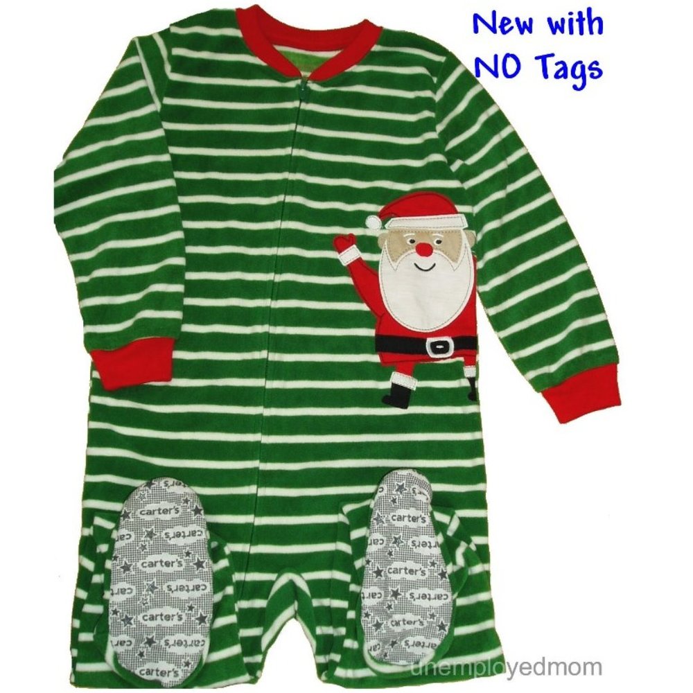 Santa Green Christmas Fleece Footie Pajamas Boys